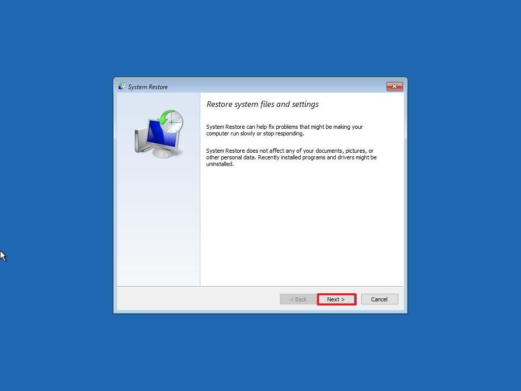 system restore system files and settings